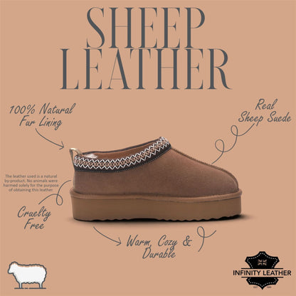 Women’s Chestnut Tan Genuine Sheepskin Real Fur Winter Platform Slippers - Polar