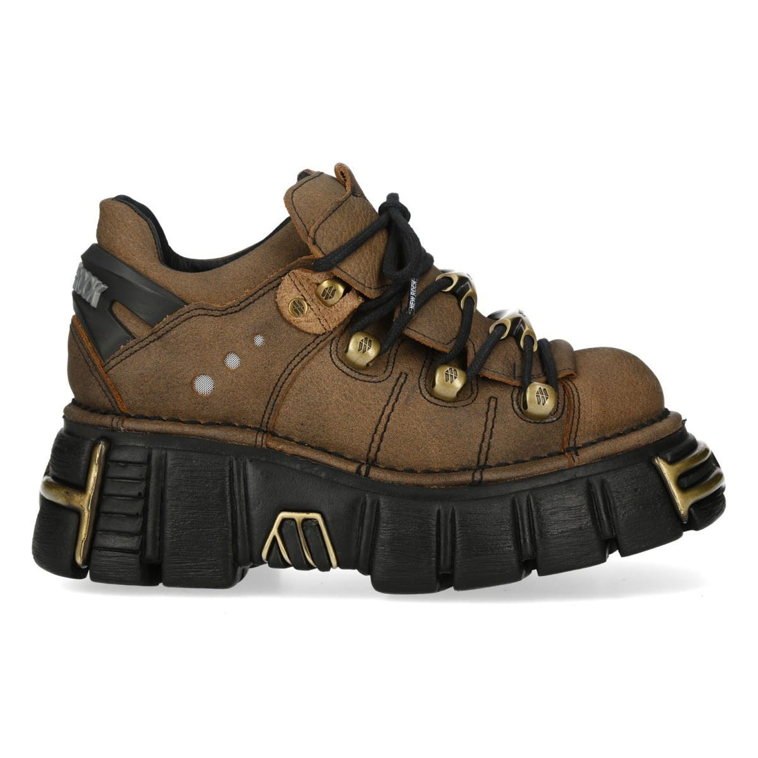 New Rock Brown Leather Gothic Platform Ankle Boots - M-120N-C120