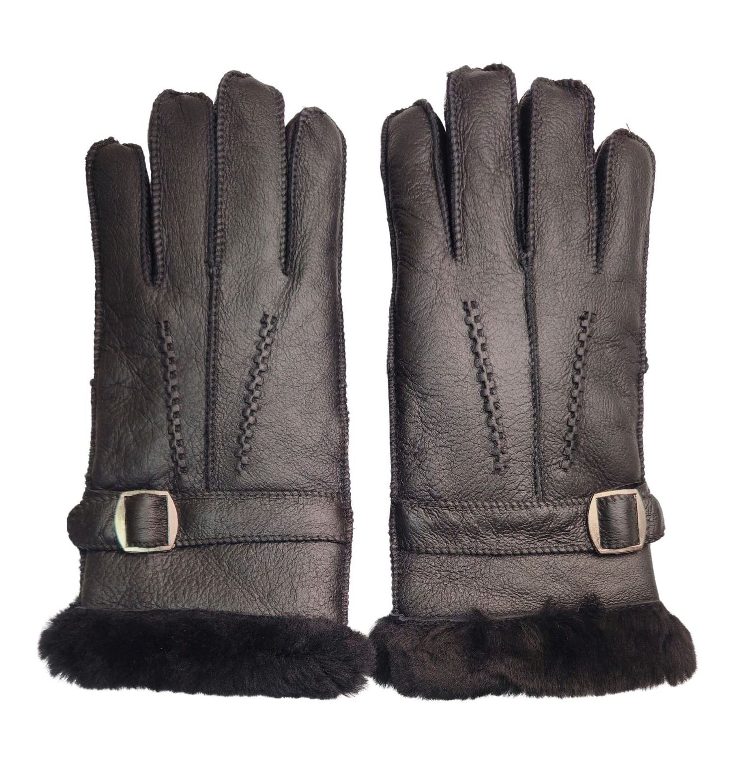 Mens Luxury Sheepskin Leather Gloves With Buckle