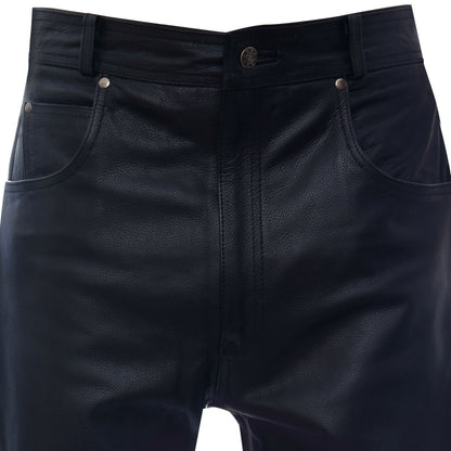 Mens Black Cowhide Leather Jeans-Hailsham