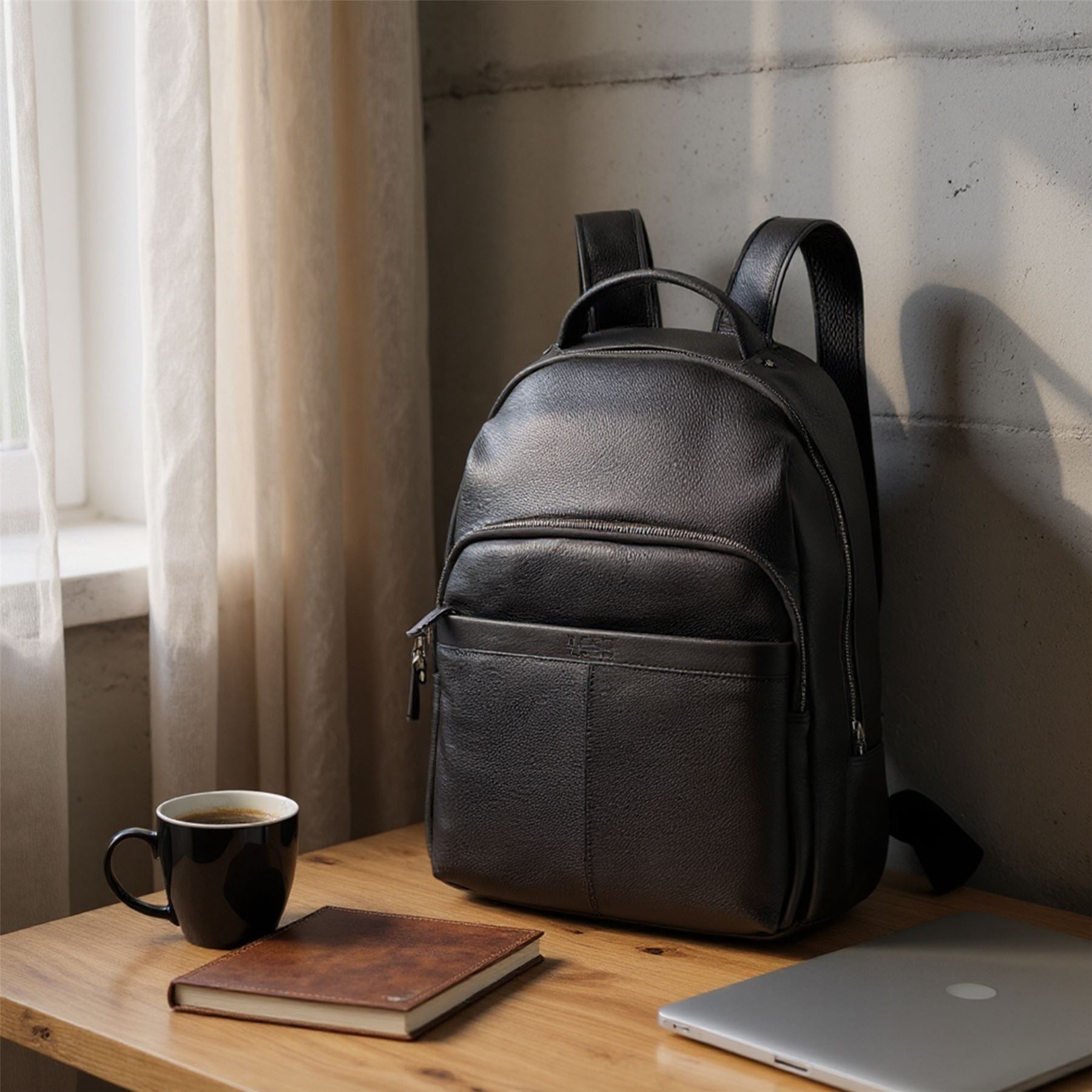 Genuine Leather Black Vintage Rucksack Laptop Bag Travel Backpack - Capri