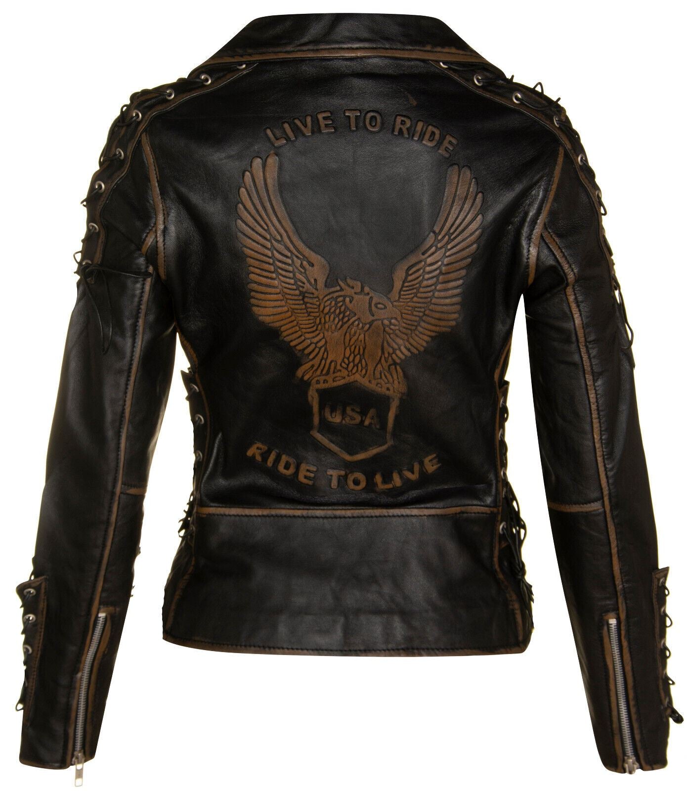 Womens Black Leather Brando Biker Jacket-Havant