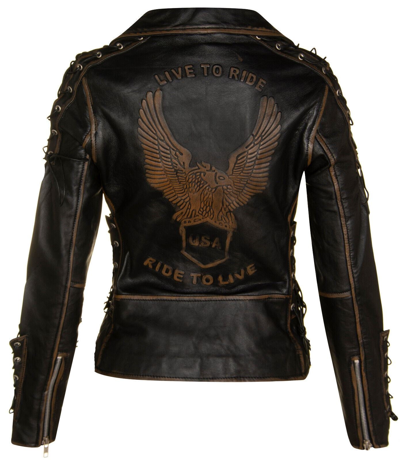 Womens Black Leather Brando Biker Jacket-Havant – Upperclass Fashions