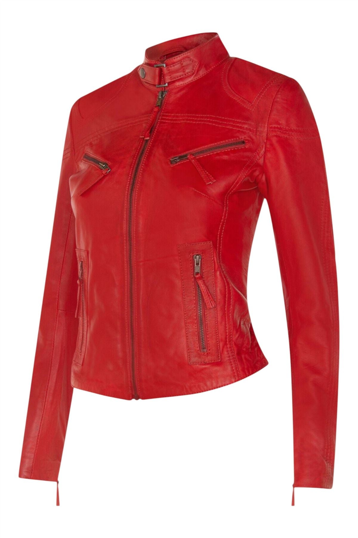 Womens Slim-Fit Leather Biker Jacket-Maldon