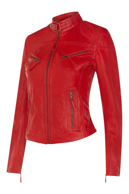 Womens Slim-Fit Leather Biker Jacket-Maldon