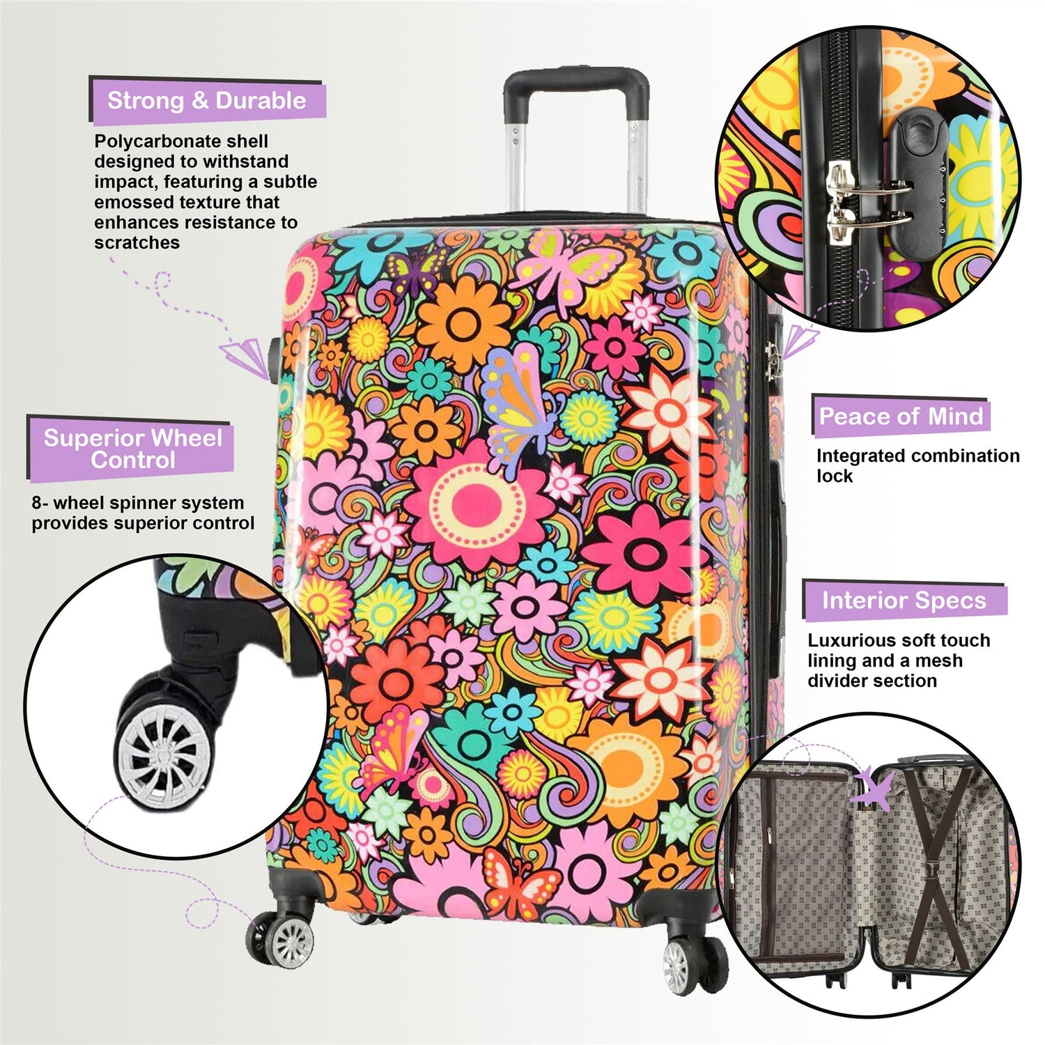 Brooks Set of 3 Hard Shell Suitcase in Flower