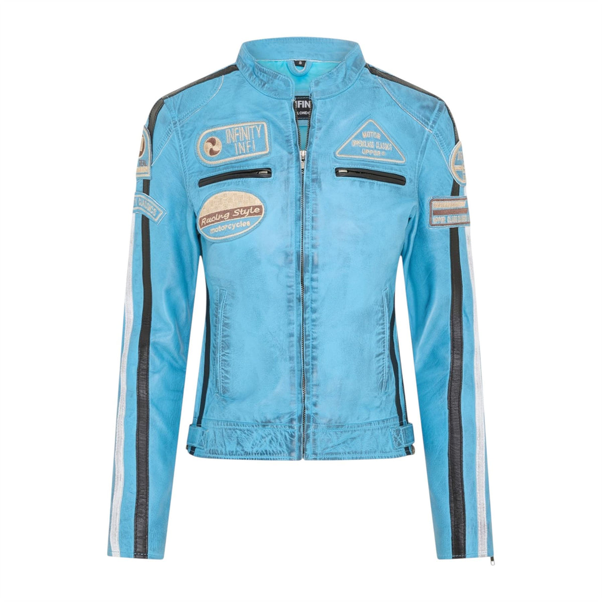 Womens Biker Racing Badges Leather Jacket-Eastleigh