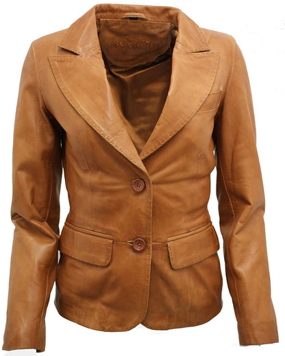 Womens 2 Button Leather Blazer Jacket-Newport