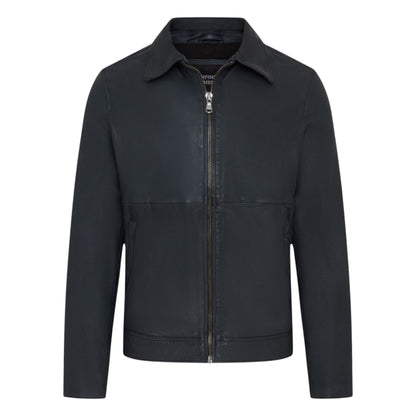Mens Leather Harrington Collar Biker Jacket - Alpha