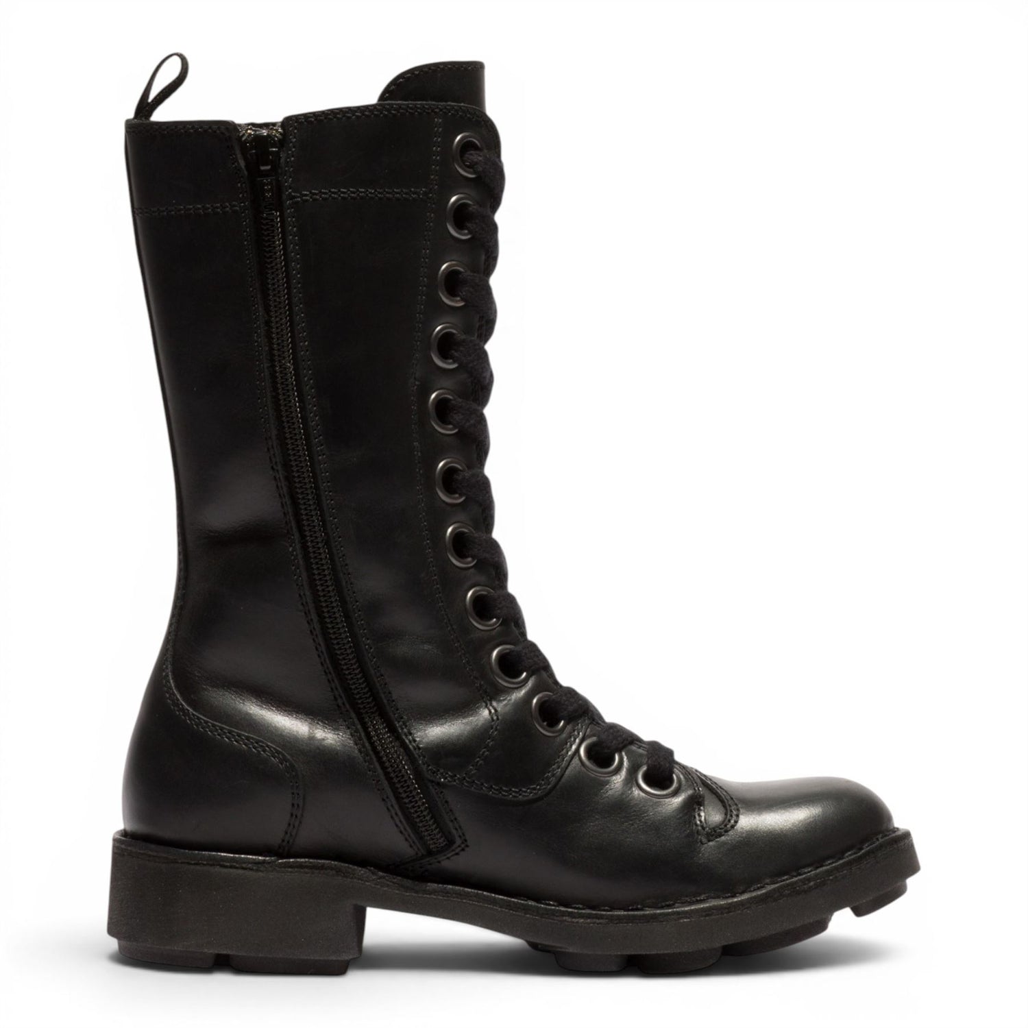 Fly London Women’s Black Leather Lace-Up Combat Ankle Boots- NOLE176