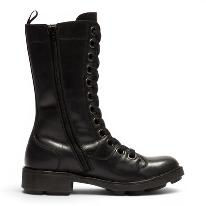 Fly London Women’s Black Leather Lace-Up Combat Ankle Boots- NOLE176