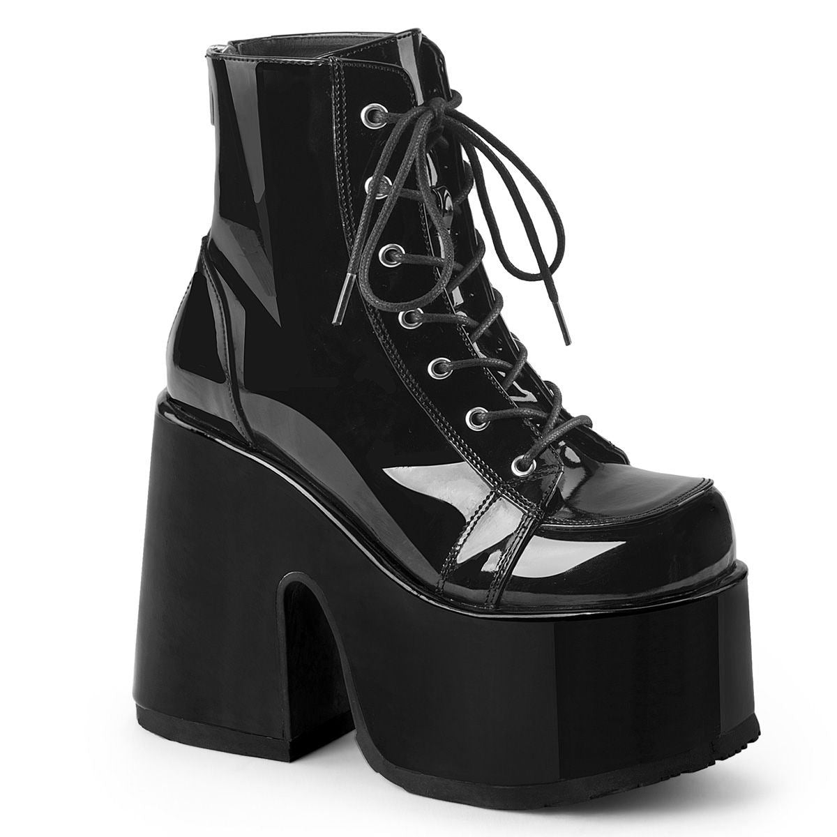 Demonia Camel 203 Patent Black Platform Ankle Boots