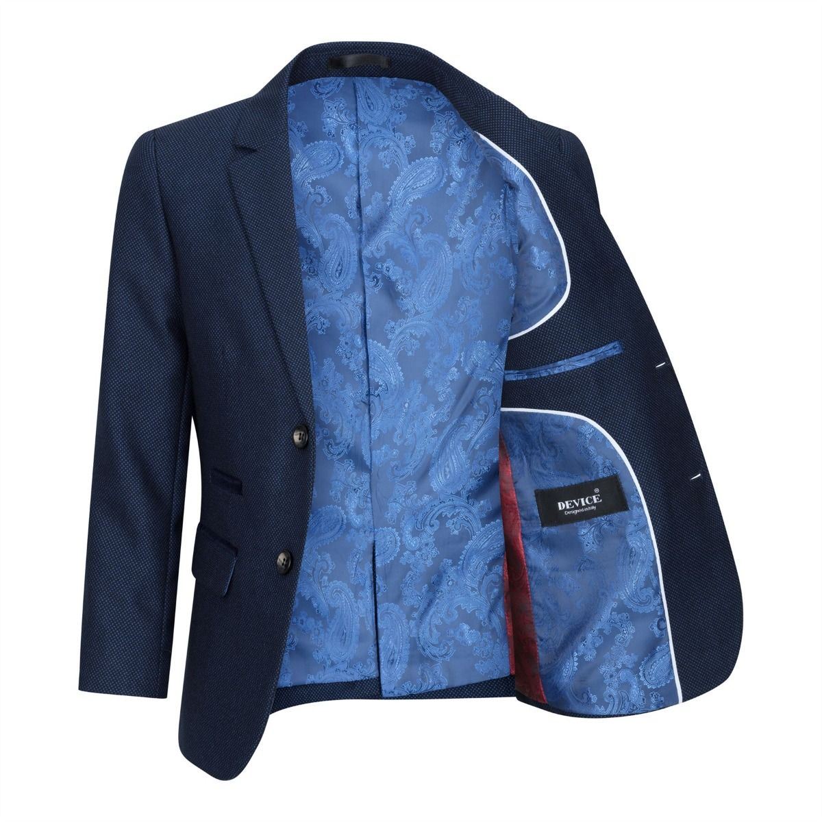 Boys 3 Piece Navy Blue Birdseye Tweed Suit - Upperclass Fashions 