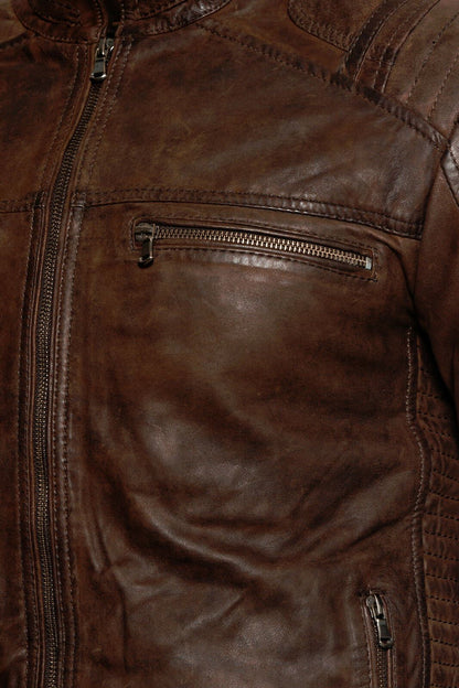 Mens Classic Buff Leather Biker Jacket-Soham - Upperclass Fashions 