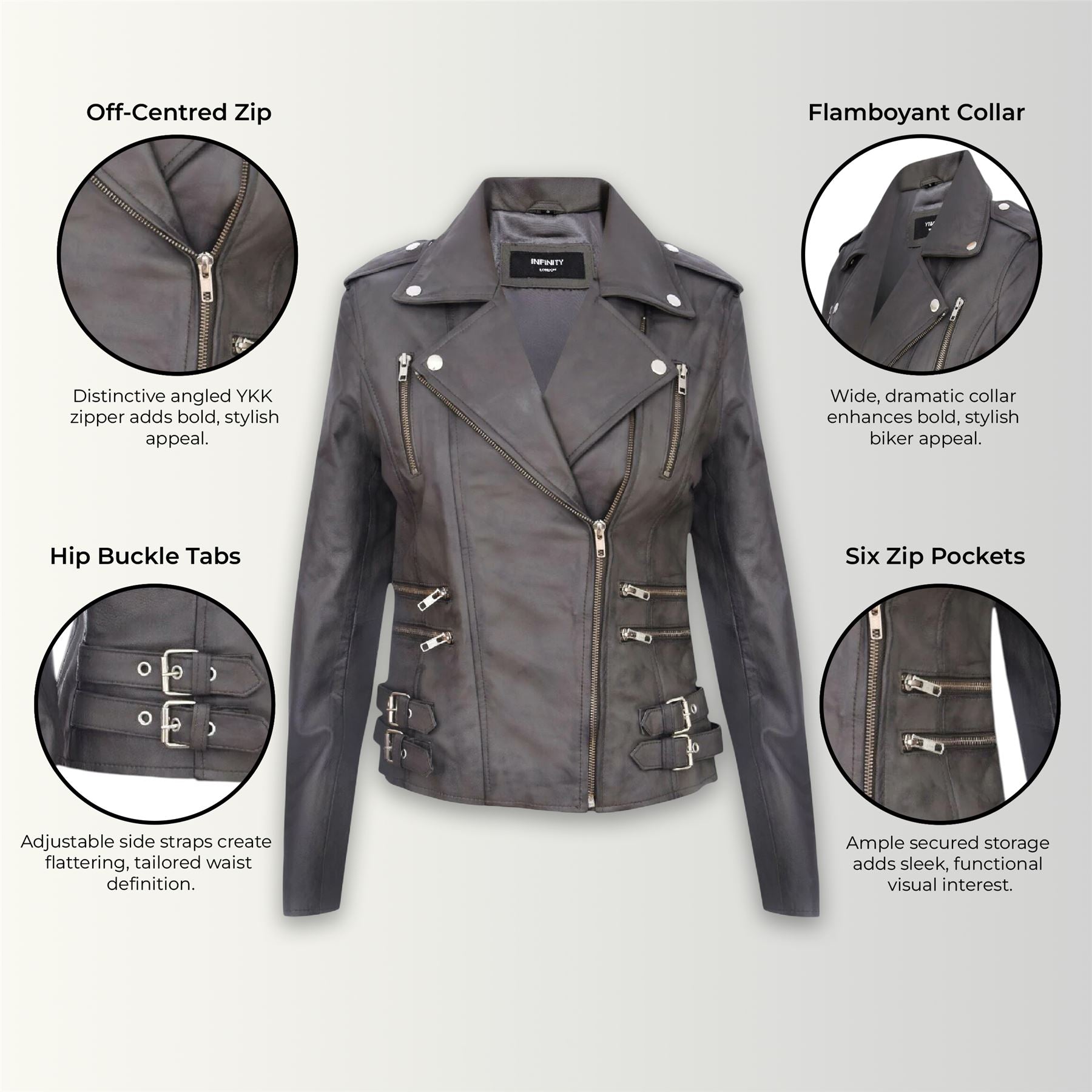 Womens Leather Brando Biker Jacket - Orlando