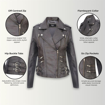 Womens Leather Brando Biker Jacket - Orlando