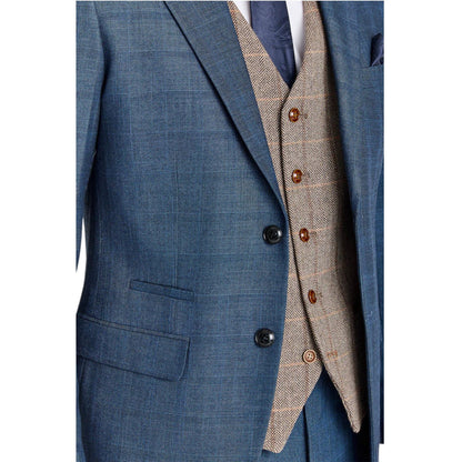 Mens Navy Suit with Brown Tweed Waistcoat Wedding Suit - Harris