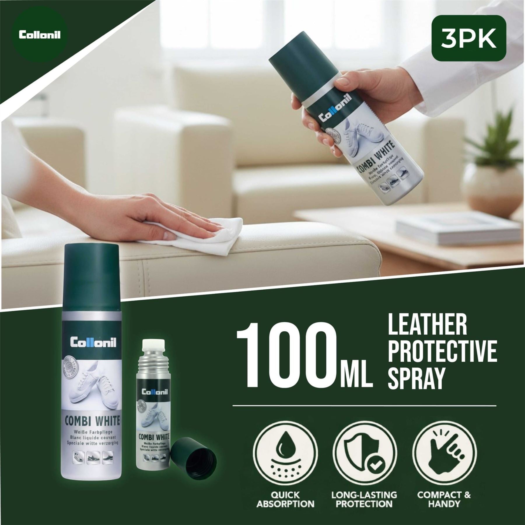 Collonil Combi White 100ml Leather &amp; Textile Shoe Whitener, Protector &amp; Waterproof Care