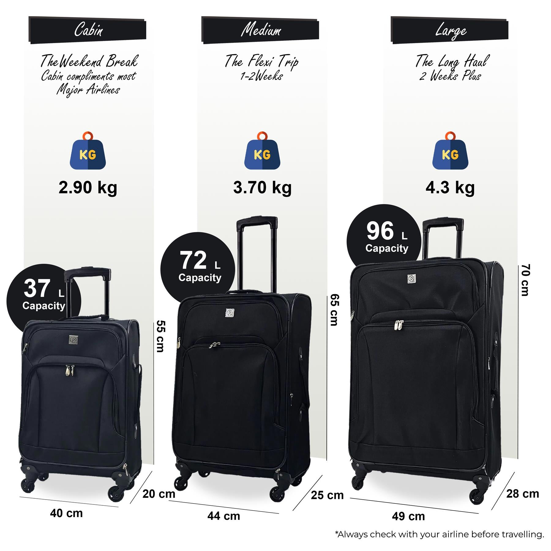 Lightweight Soft Shell Luggage Suitcase Travel Set