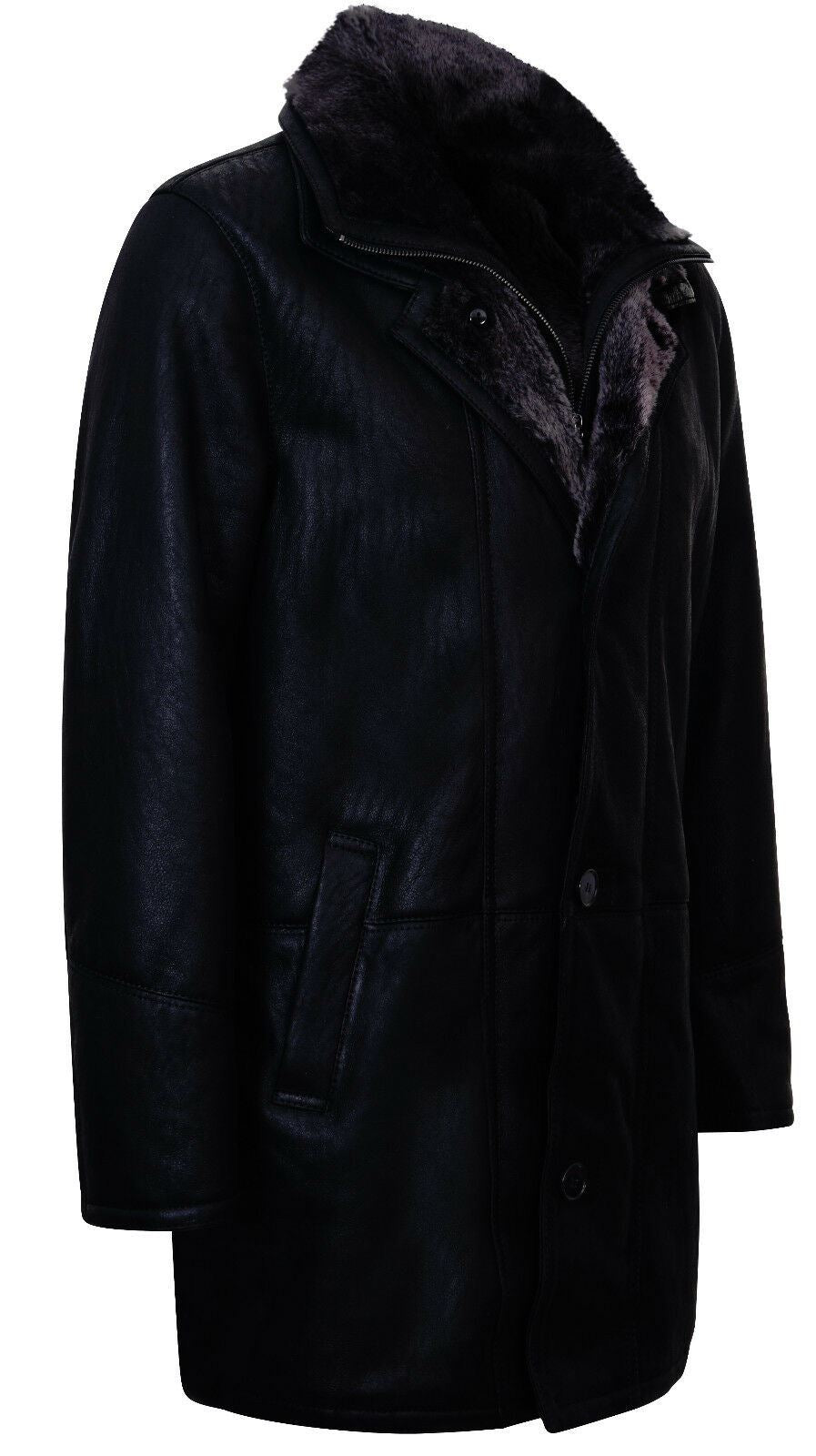 Mens Warm Sheepskin Leather Overcoat-Ilford