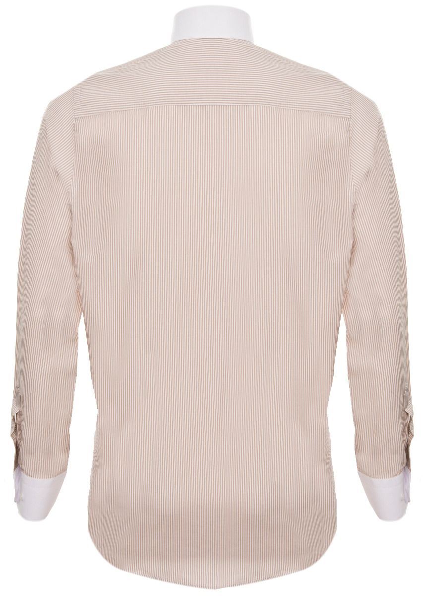 Mens Peaky Blinders Removable Collar Nehru Coffee Striped Collarless Shirt