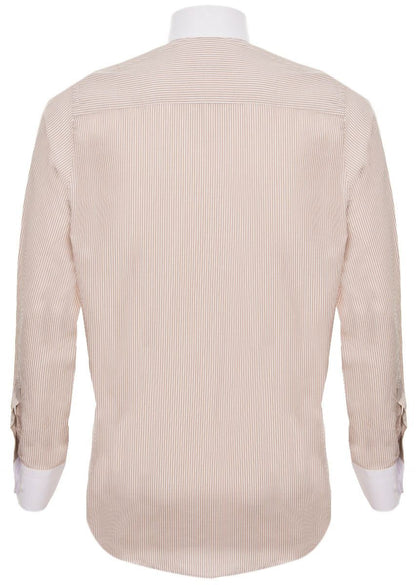 Mens Peaky Blinders Removable Collar Nehru Coffee Striped Collarless Shirt