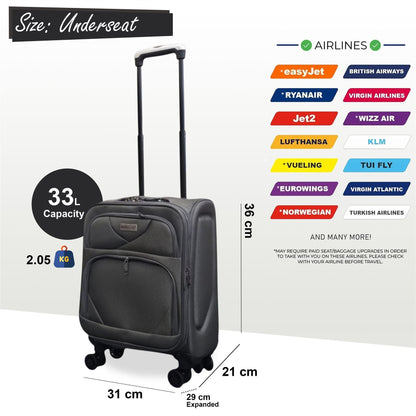 Nagoya Underseat Soft Shell Suitcase in Grey