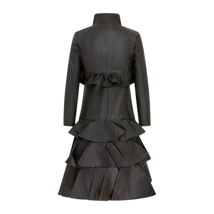 Womens Goth Leather High Collar Victorian Flare Tailcoat - Challa