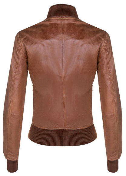 Womens Classic MA-1 Leather Bomber Jacket-Newcastle