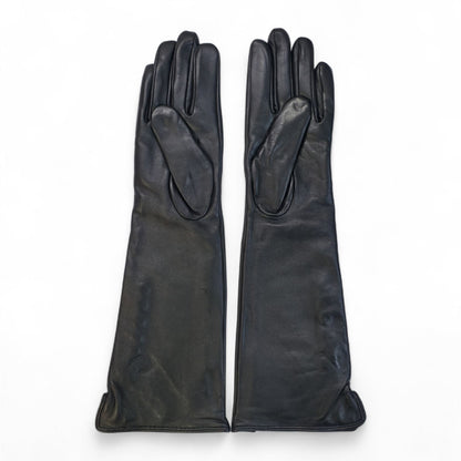 Womens Long Italian Leather Winter Button Design Soft Wool Lining Gloves - L-GLV-201