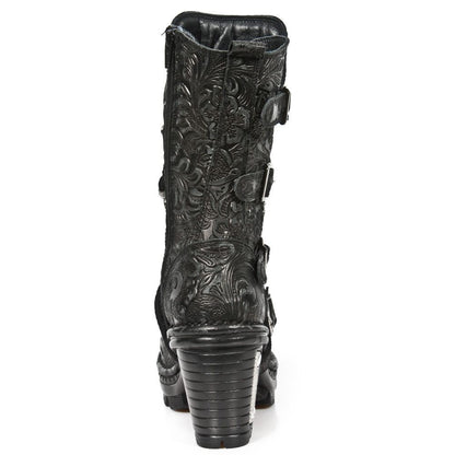 New Rock Ladies Floral Gothic Leather Boots- NEOTR005-S25 - Upperclass Fashions 