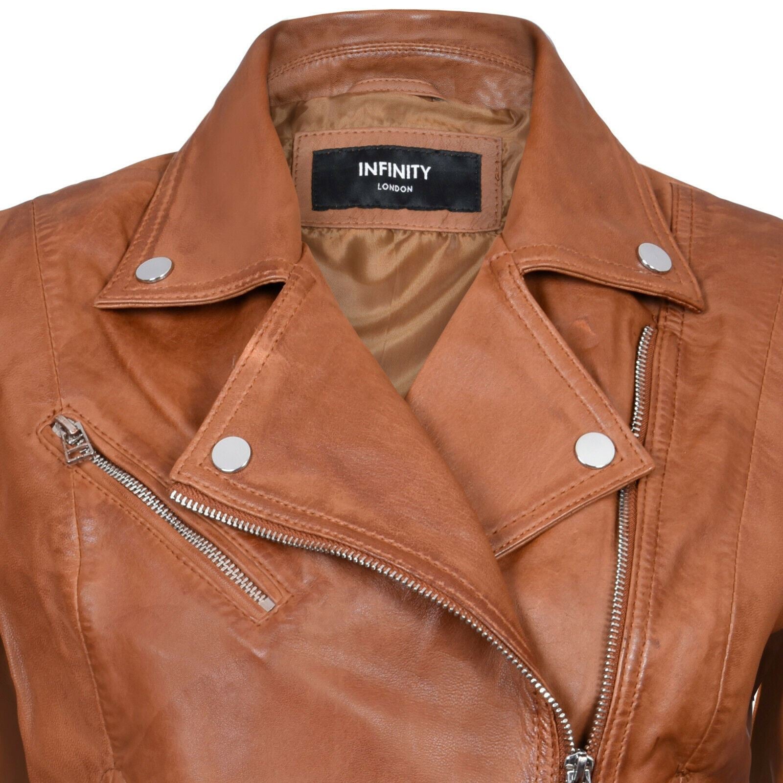 Womens Smart Leather Biker Jacket-Matlock - Upperclass Fashions 