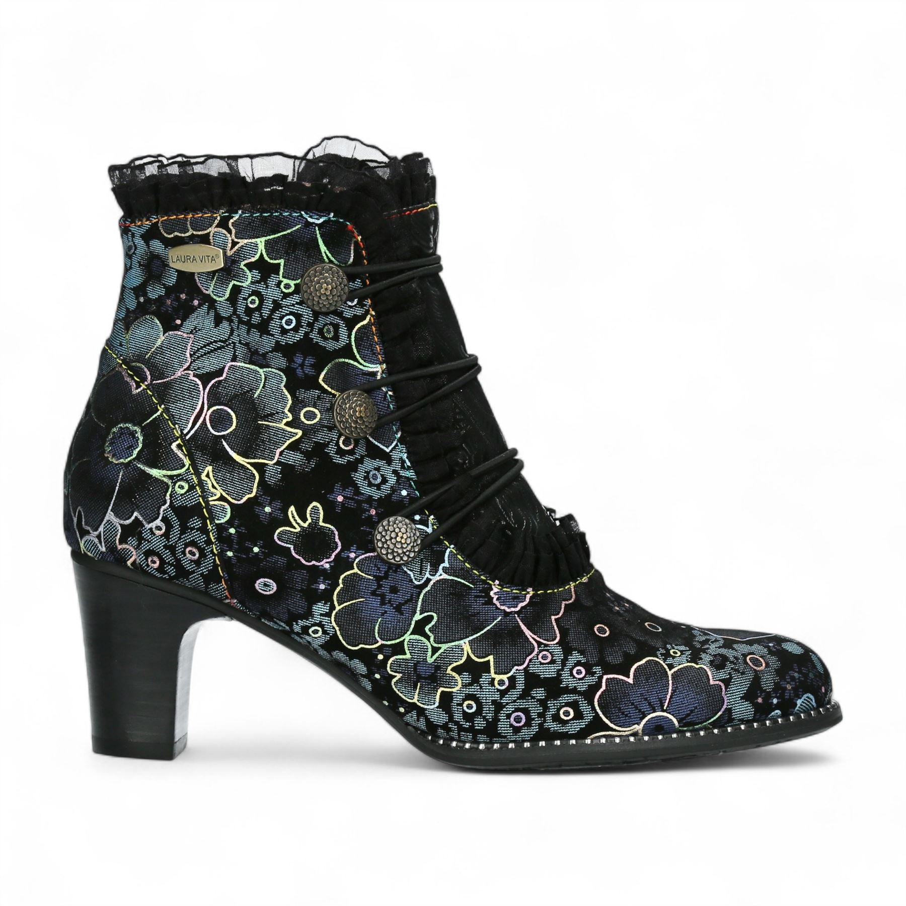 Laura Vita Elcodieo 224 Blue Floral Womens Gothic Victorian Leather Ankle Heeled Boots
