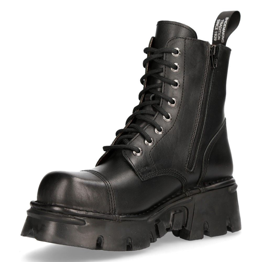 New Rock Black Leather Military Biker Boots- M-NEWMILI083-S19 - Upperclass Fashions 