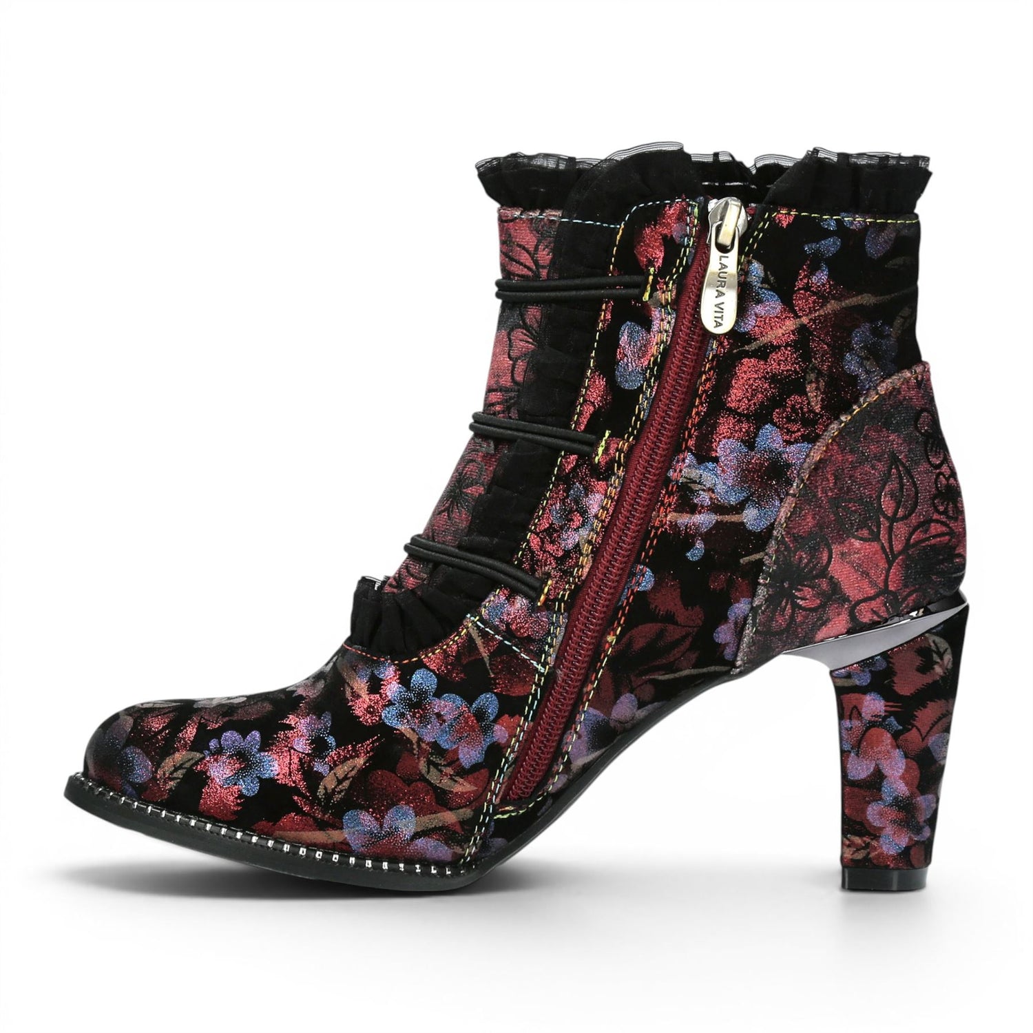 Laura Vita Floral Womens Victorian Red Leather Heel Ankle Boots - Alcbaneo-130