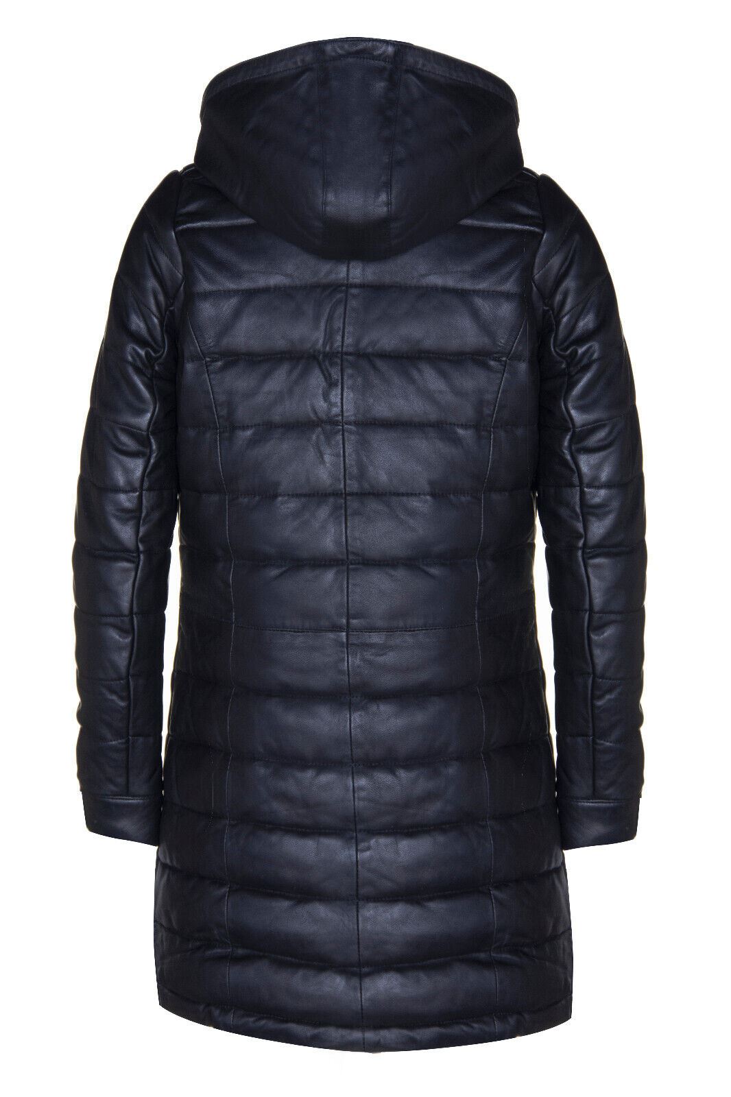 Womens Hooded Leather Puffer Parka Jacket-Oldham