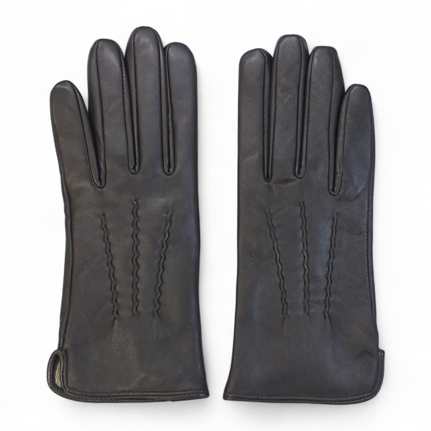 Womens Italian Leather Winter Stitch Line Design Soft Wool Lining Gloves