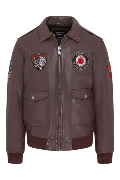 Men’s Leather Bomber G-1 Aviator Collar Jacket  - Maverick