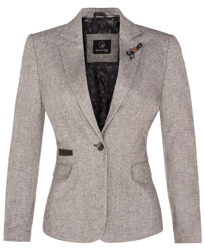 Womens Tweed 1920s Herringbone Light Grey Blazer
