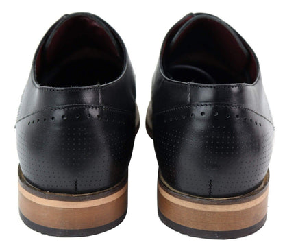 Mens Classic Oxford Brogue Shoes in Perforated Black Leather