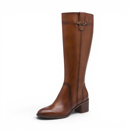 Tamaris Women’s Brown Leather Riding Knee-High Heel Long Boots - 25576-47