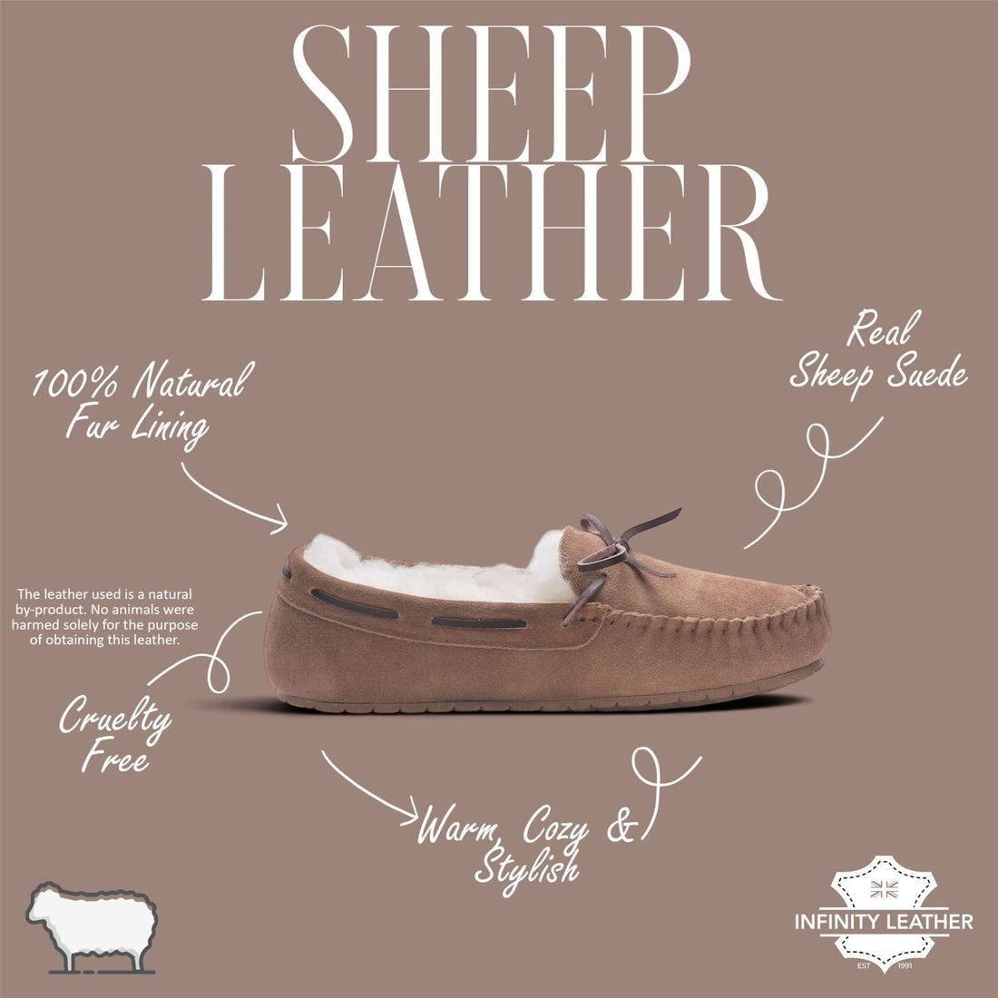 Men’s Chestnut Tan Genuine Sheepskin Moccasin Winter Slippers - Flint