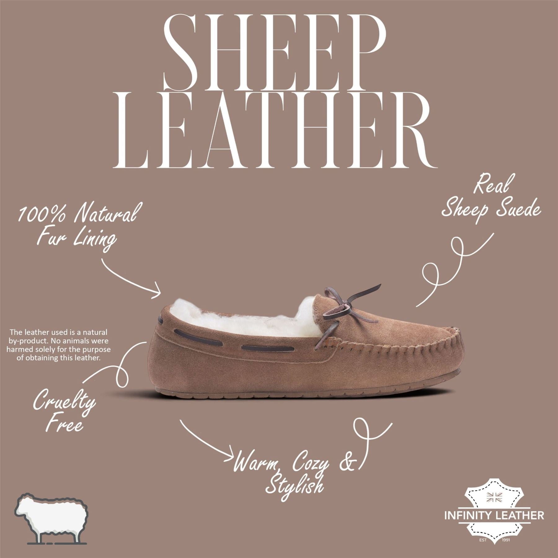 Men’s Chestnut Tan Genuine Sheepskin Moccasin Winter Slippers - Flint
