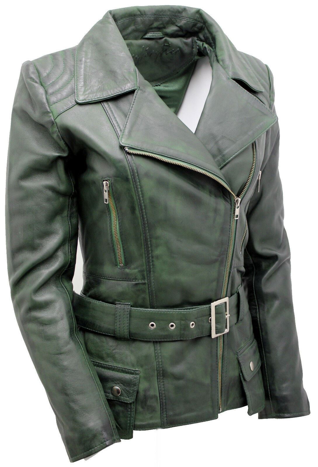 Womens Mid-length Leather Biker Jacket-Middlewich