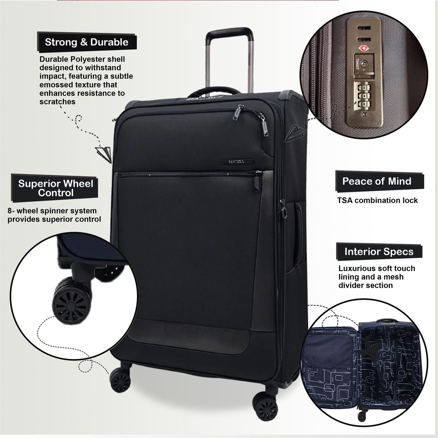 Lightweight 4 Wheel Luggage Suitcase