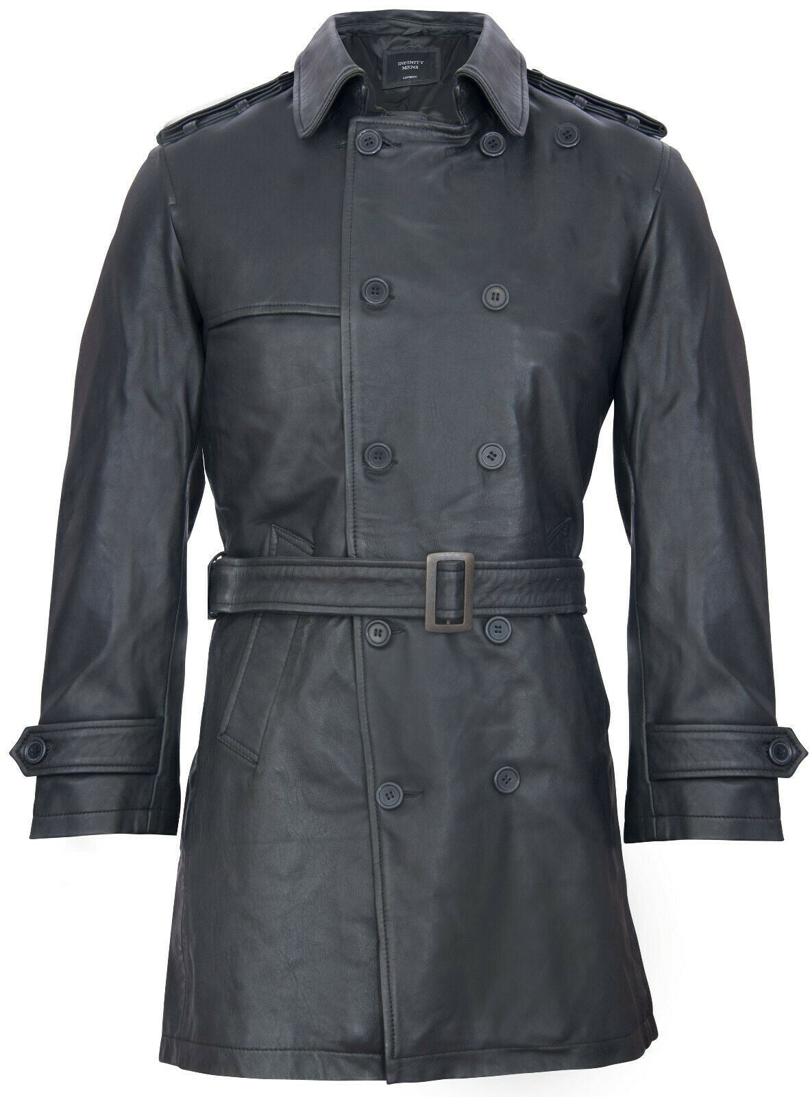 Mens Black Leather Trench Overcoat-Edenbridge - Upperclass Fashions 