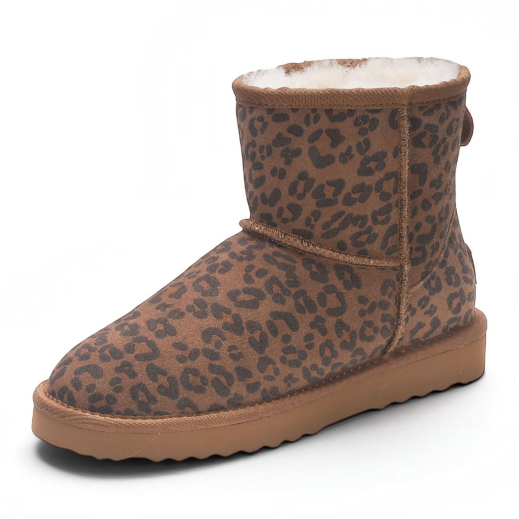 Women’s Leopard Print Genuine Sheepskin Real Fur Winter Ankle Boots - Frost