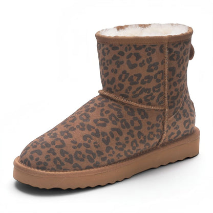 Women’s Leopard Print Genuine Sheepskin Real Fur Winter Ankle Boots - Frost