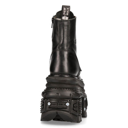 New Rock Metallic Black Leather Military Boots- MILI083CCT-C4
