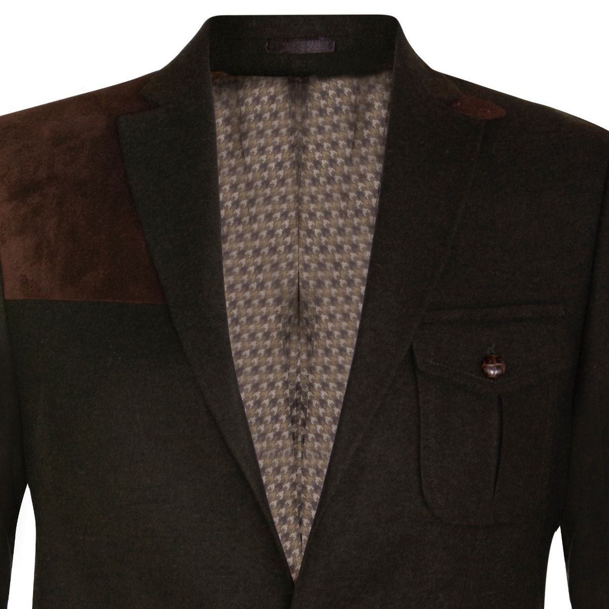 Mens Wool Tweed Shooting Jacket Hunting Blazer Smart Casual Elbow Patch Olive - Upperclass Fashions 